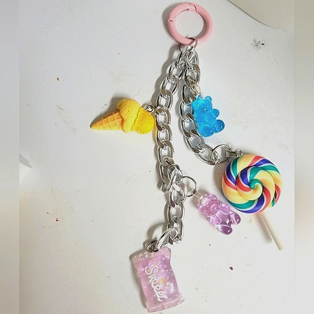 Summer Sweet Tooth Colorful Multichain Candy Charm Keychain Handmade FOB - Picture 2 of 3